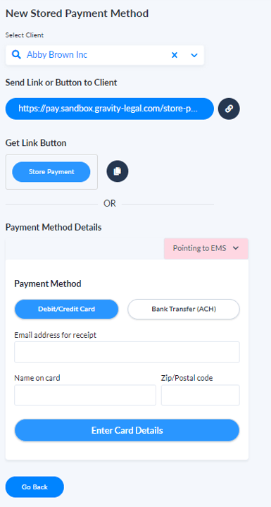 Create Stored Payment Method
